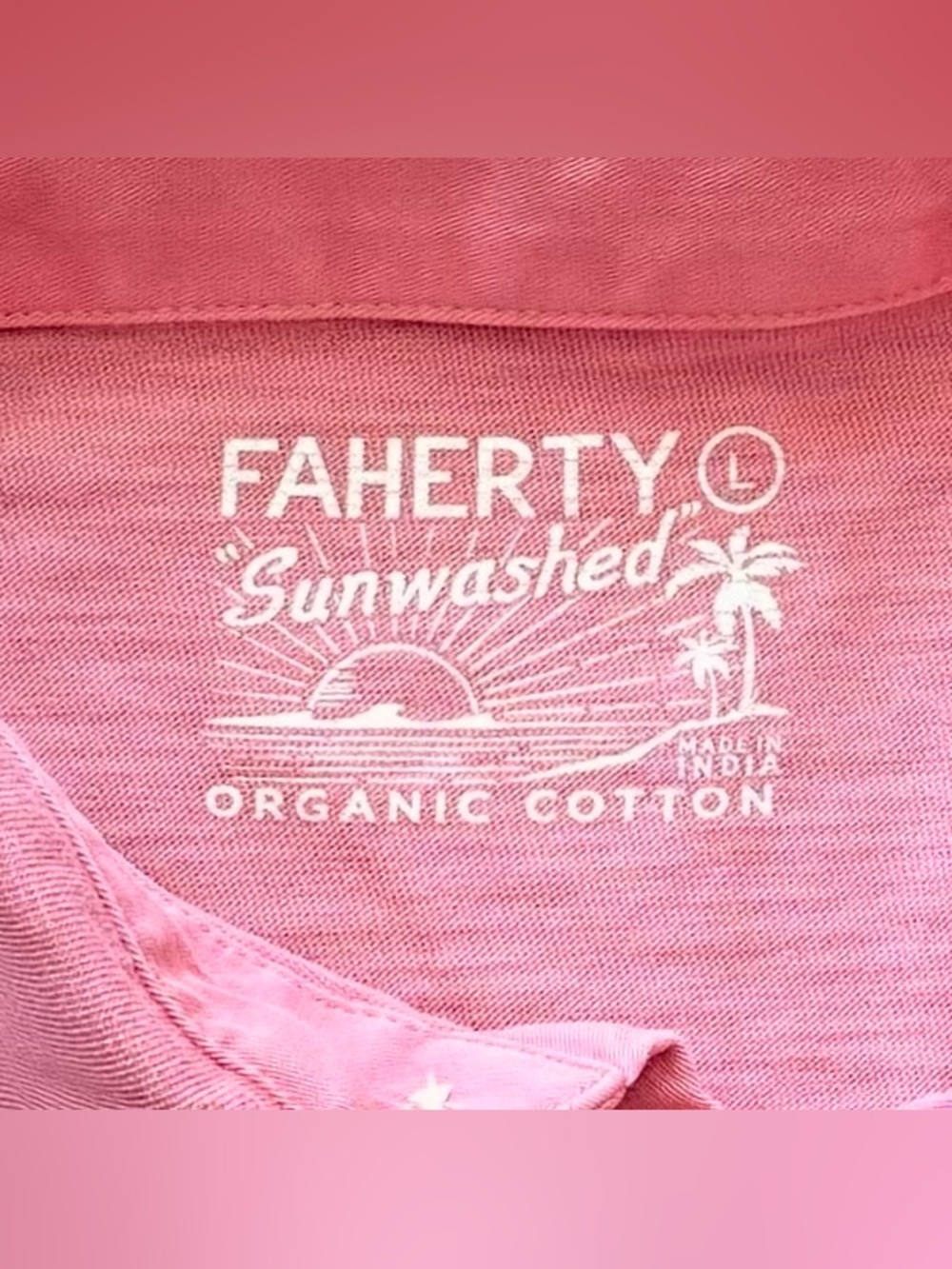 Faherty Sunwashed Organic Cotton Pocket Polo in Salmon Pink Size L - Picture 2 of 4